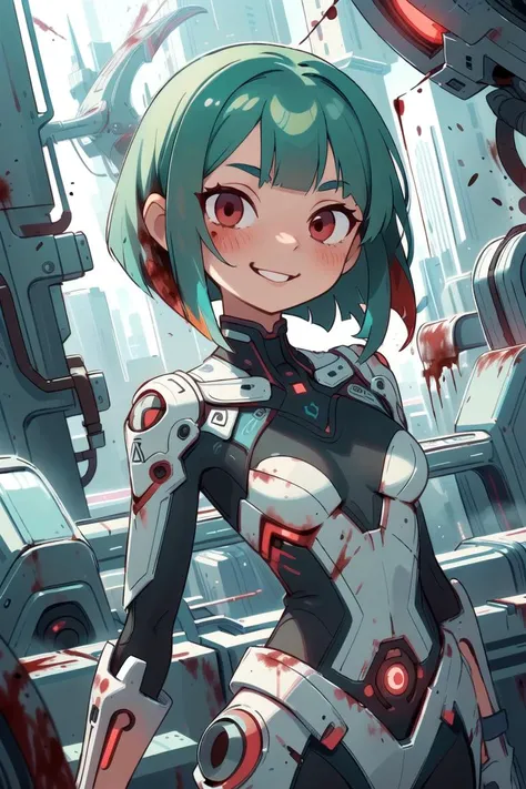 flat vector art , illustration,
closeup, small breasts, seductive smile, best quality,
bob cut, red eyes, green hair,multicolored hair, aqua hair,
1girl, standing in a scifi city, perfect face ,
<lora:VampiricTech-20:0.8> vamptech, blood, vampiric,