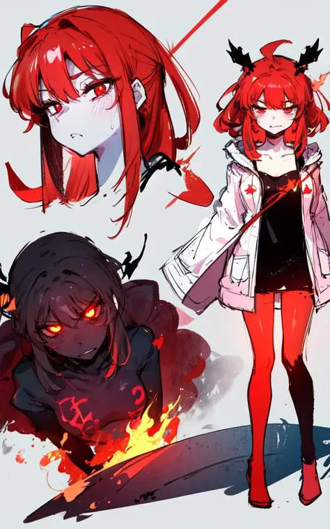 masterpiece, top quality, official art, best quality, beautiful, extremely detailed face, perfect lighting, 1girl, petite girl, monster girl, (karasuchan, sketch, sketchy:1.2), fire girl, girl ablaze, blaze girl, girl on fire, lava girl, glowing skin, glowing eyes, color contrast, glowing, shining skin, shining eyes, fire hair, fire forearms, rock feet, rock chest, glowing chest, sharp focus, illustration, centered, (full body), extreme anger, shark teeth, clenched teeth,