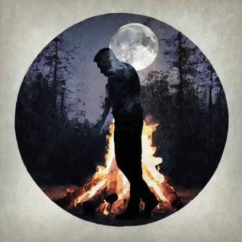 double exposure, a man, bonfire, forest moon <lora:SDXL_double_exposure_Sa_May_V8:1>