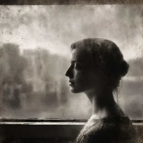 double exposure, a woman in the room rain window
<lora:SDXL_double_exposure_Sa_May_V8:1> sepia old scratches, stains