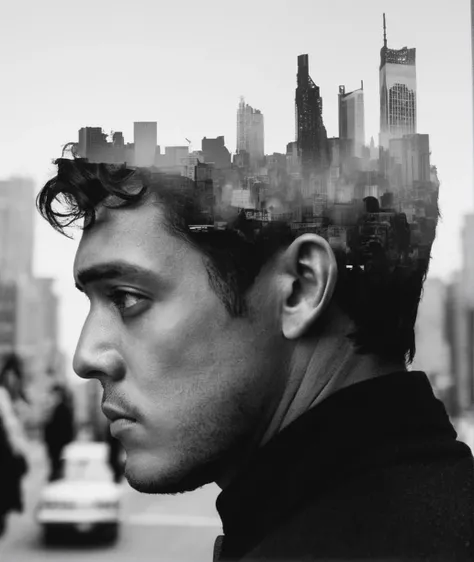 double exposure, A man's sideways face, city, <lora:SDXL_double_exposure_Sa_May:0.83>