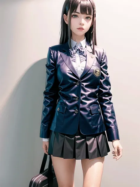 1girl, solo,(best quality),(masterpiece:1.1), full body, looking_at_viewer, school uniform, neck_ribbon, cute, clear facial skin,