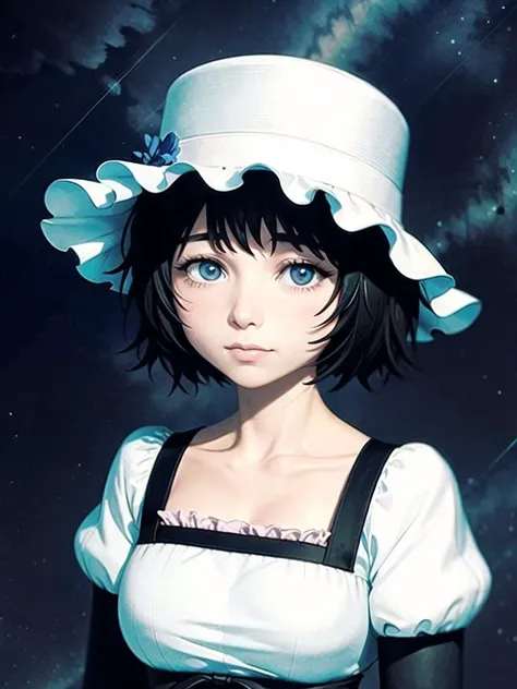 1girl, solo,(best quality),(masterpiece:1.1), hat, dress, looking_at_viewer, neck_ribbon, cute, clear facial skin,