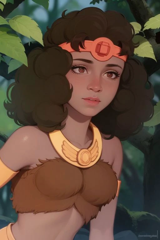 professional photo of diana, brown top, fur top, gold headband, gold necklace, red gemstone, detailed skin, detailed eyes, bouncer, photo made with Canon EOS in naturalistic style photography, forest background, popular on artstation, popular on deviantart, popular on flicker <lora:diana_dnd_V1:1:MIDD>