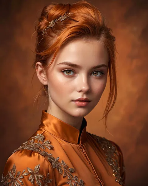 Hasselblad Award Winner, ,studio quality, cute 20 yrs old croatian girl ,buff skin, , skin detail, sienna eyes, shining orange copper quiff hair , Ethereal , <lora:add-detail-xl:0.8> , intricate background