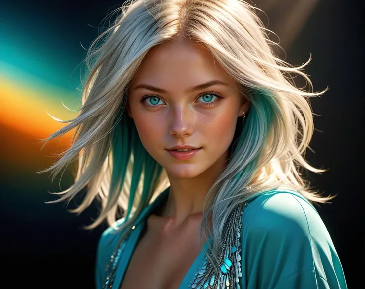 uncensored, Hasselblad Award Winner, studio quality, cute 20 yrs old irish girl , happy ,buff skin, skin detail, turquoise eyes, shining silver fringe hair , Sublime , <lora:add-detail-xl:0.8> ,early morning, , sun rays, triadic colors, famous artwork by ruan jia, many details, Wide range of colors, Sharp details ,Insane quality. Insane resolution,