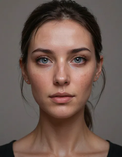 realistic face streamer, in front of plain wall, looking into camera, reflection of ring light in eyes