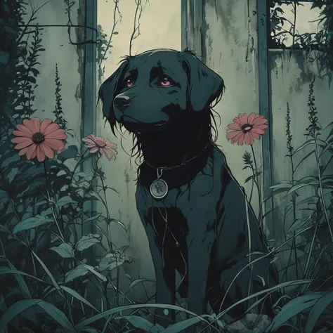 dark anime, a dog in a garden  <lora:Dark_Anime:0.8>