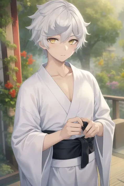 masterpiece, best quality, highres, 1boy glasses <lora:qifrey:1> sitting, kimono