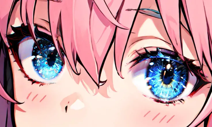 pink hair, blue eyes,jewel,Volumetric Lighting, Best Shadows, Shallow Depth of Field, Portrait Of Stunningly Beautiful Girl, Petite, (Highest Quality, Amazing Details:1.25),loraeyes ,star eyes, starry sky, <lora:eyeLora_eyesV10:1>