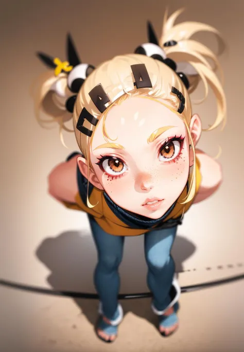 Create a new cute animation character with big eyes in short clothing, resembling the charm of Minion or Pokemon