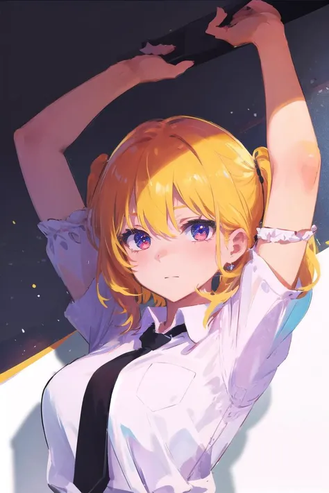 Original Character, Volumetric Lighting, Best Shadows, Shallow Depth of Field, Portrait Of Stunningly Beautiful Girl, Petite, Delicate Beautiful Attractive Face With Alluring Eyes, (Highest Quality, Amazing Details:1.25), Brilliant Colorful Paintings, 
( <lora:kurzgesagtArtstyle_v1Dreamlike_0.99:0.7>, kurzgesagt, vector art, birds:0.8), 
 , 
 white collared shirt, black skirt, black necktie, open shoulder shirt, (Journalist, Professional attire, Newsroom, Researching stories, Conducting interviews, Writing articles), scenery,  
 , 
 , 
[yellow colored hair|black colored hair], 
medium hair, 
wavy hair, 
pixie cut, low twintails, 
 , 
, 
 , 
thin body, 
 , 
 , 
 , 
shoujo, 
trembling, 
 , 
 , 
 , 
 (Standing And Stretching Hands Up, Arms Up:1.2), 1girl, female focus, 
pink eye, 
lovely huge breasts, 
 , 
narrowed eyes, 
 , 
 , 
 desired face, 
 , 
 , 
 , 
 , 
 , 
<lora:betterLight_v10:0.8>