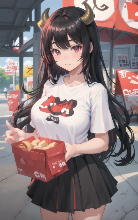 (chic fil a:1.0) 1girl cow chan, skirt, tshirt, manga cover, red white black milkers, "Original Character, Volumetric Lighting, Best Shadows, Shallow Depth of Field, (Highest Quality, Amazing Details:1.25), Brilliant Colorful Paintings"