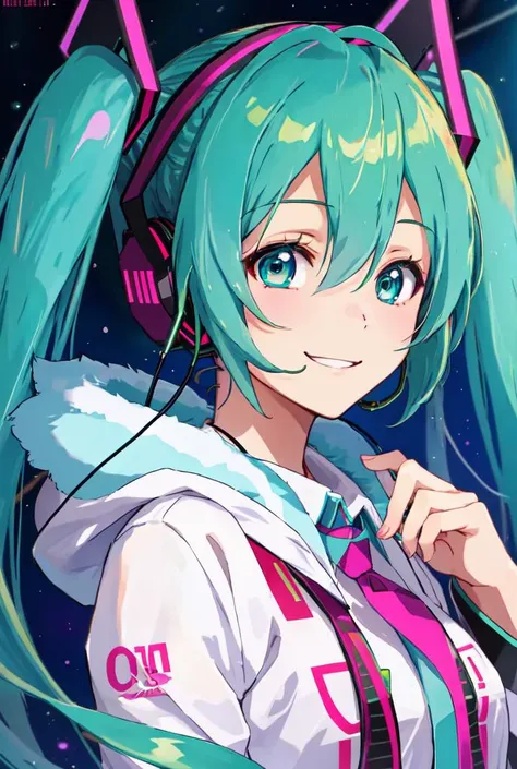 Hatsune miku, smile, headphones