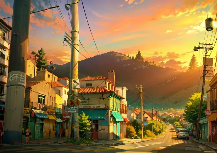 outdoors, power lines, scenery, building, utility pole, ((horizon)), street, sky, road, city, cityscape, cinematic lighting, light pole, sunset, sunlight, shadow, extremely detailed, <lora:LoconLoraAirconditioner_loraVersion:1>