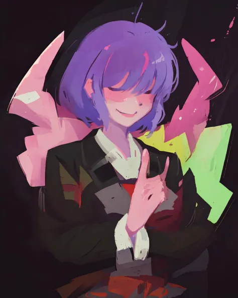 <lora:DiscoElysiumStyle:1> <lora:anime_minimalist_v1:1> 1girl, tuxedo, hanbok, seductive_smile, leaning_on_object, colorful, sketch, silhouette