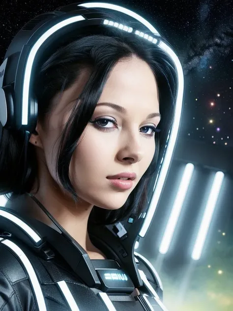 Domino768 , a woman, close up portrait, alien technology suit with neon light, space, detailed eyes, photography, ultra-sharpness, highest quality, art of Anya Millen, smooth, clear focus, trend on artforum, behance hd, muted colors <lora:Domino768:0.7>