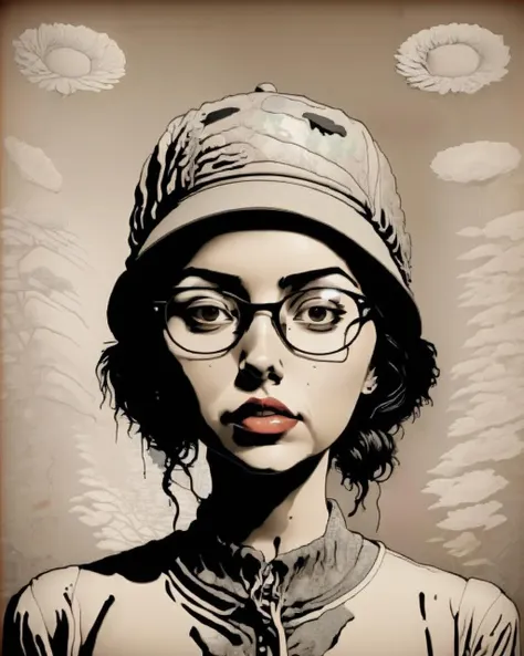 a woman wearing a hat and glasses<lora:street_tones:1.0>