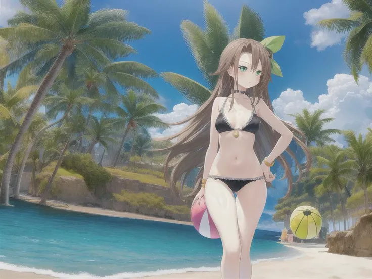 <lora:IFbyTsunako:1.5> , masterpiece, best quality, 1 girl, green eyes,full body, IF by_Tsunako, brown hair, hair accessory, multiple girls, colorful, beach, bikini, beach ball, water, walking on sand, playing on sand, sand castle,