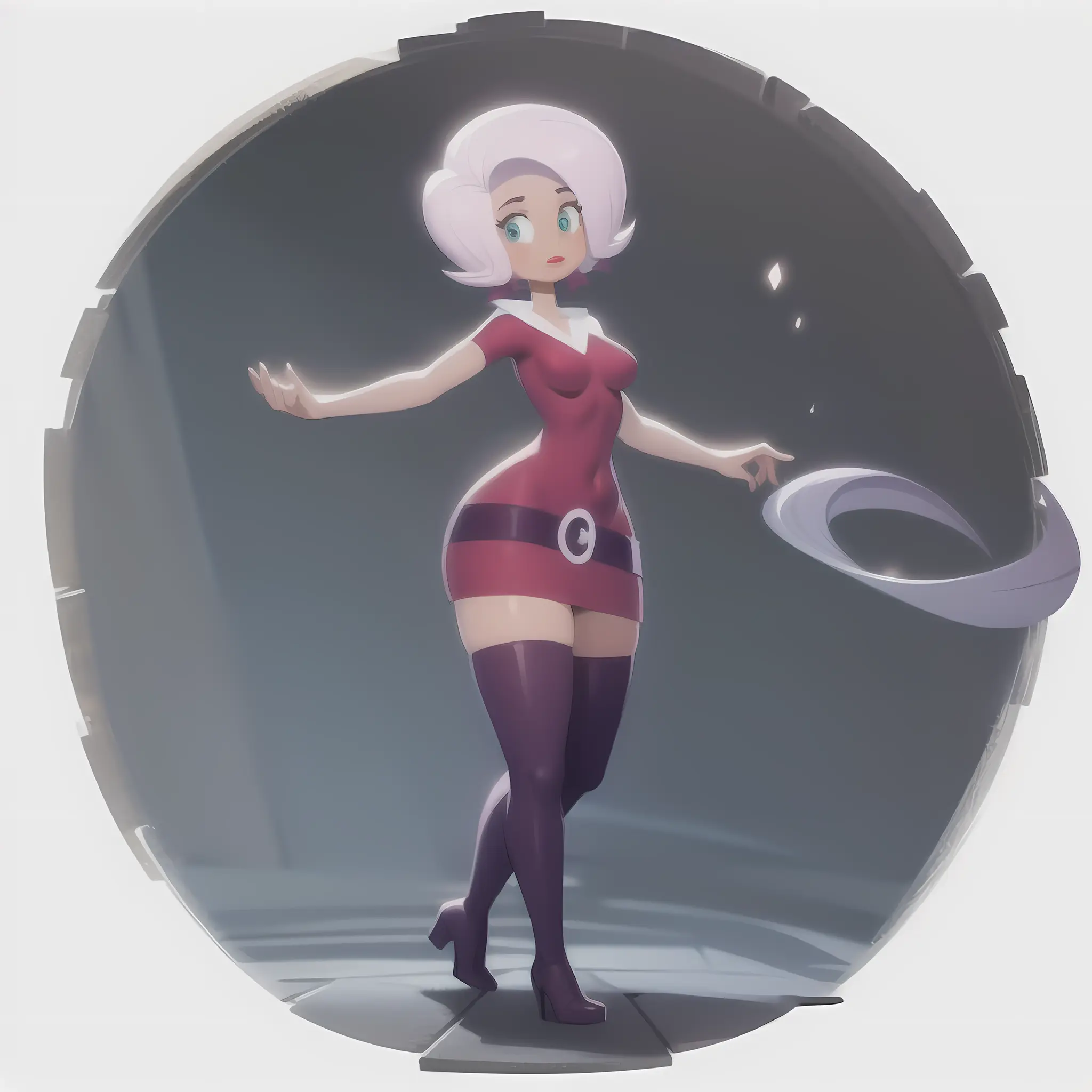 ((masterpiece, best quality)),(complex light),solo, full body, 1girl,willow, light pink hair ,short hair,  <lora:MagicWillow2-10:0.8>, simple background, blue eyes, pink dress, thighhighs boots, purple belt, lipstick,standing,