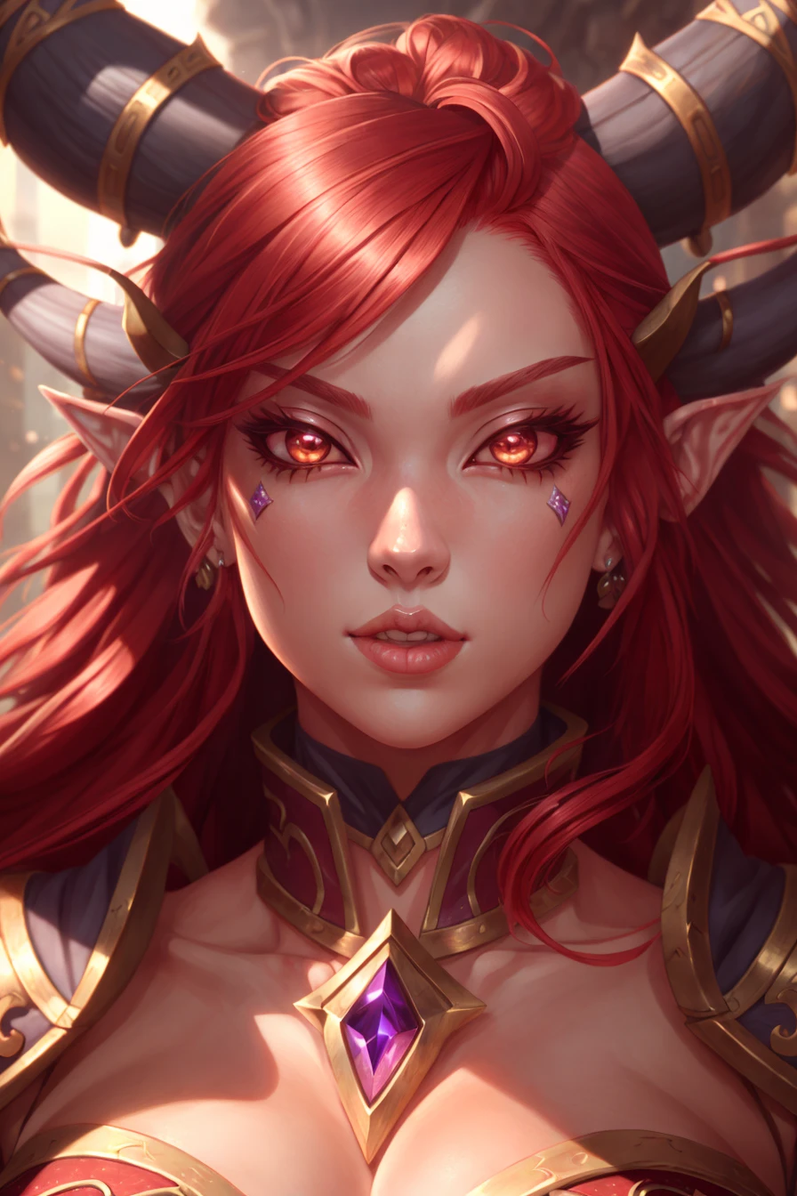 proportional eyes, extremely detailed, hyper detailed, soft lighting, detailed background, extreme detail background, sharp details, (wide shot), red hair, wowalexstrasza, extremely detailed face
