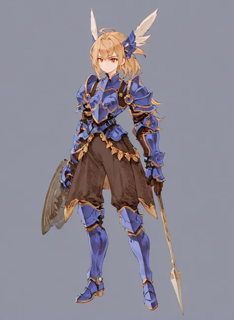white bacground <lora:Valkiria_XL:0.8> Valkiria, feathered hair ornament, full body <lora:Final_Fantasy_Tactics_XLv2:1>, wearing plate armor and a skirt, (masterpiece), best quality, highres, 4k, 8k, cinematic lighting, amazing quality, amazing shading, soft lighting, Illustration, official artwork, anime style, wallpaper, official art, ultra detailed skin, ultra detailed face, perfect eyes, small skin imperfections