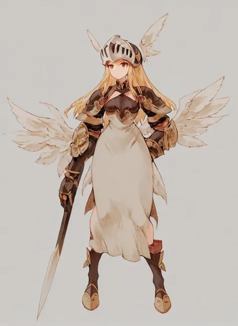 white bacground <lora:Valkiria_XL:0.8> Valkiria, winged helmet, full body <lora:Final_Fantasy_Tactics_XLv2:1>, (masterpiece), best quality, highres, 4k, 8k, cinematic lighting, amazing quality, amazing shading, soft lighting, Illustration, official artwork, anime style, wallpaper, official art, ultra detailed skin, ultra detailed face, perfect eyes, small skin imperfections