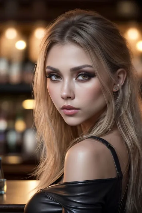 closeup headshot of S137_AlisaTarasenko, an attractive woman, in a (bar:1.2), wearing a (leather-dress:1.2), (black-eyeshadow:1.2), (8k, RAW photo, best quality, depth of field, ultra high res:1.2), (absurdres, intricate, photorealistic, masterpiece, ultra-detailed:1.3)