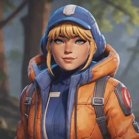 anime artwork night time portrait of full body wattson (apex legends) woman waving freckles, (squatting:1.3), high quality, clear focus, blonde hair, bangs, fringe detailed, blue headwear, woods background, dark moody lighting, sharp contrast <lora:Watts0n-000018:0.6> <lora:offset_0.2:1> . anime style, key visual, vibrant, studio anime, highly detailed