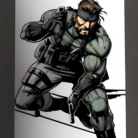 shinkawa youji, detailed face, detailed body, absurdres, 4k, metal gear solid, solid snake, full body, knife, pistol, 1boy, old, facial hair, grey beard, bandana, (masterpiece:1.4), <lora:yojiShinkawaStyle_offset:0.3> <lora:solidsnake-nvwls-v1-final:0.9>