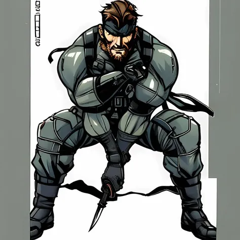 shinkawa youji, metal gear solid, solid snake, full body, knife, pistol, 1boy, old, facial hair, grey beard, bandana, gradient, retro artstyle, ((masterpiece)), <lora:yojiShinkawaStyle_offset:0.5> <lora:solidsnake-nvwls-v1-final:0.9>