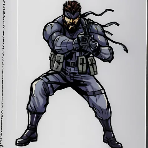 shinkawa youji, metal gear solid, solid snake, full body, knife, pistol, 1boy, old, facial hair, grey beard, bandana, gradient, retro artstyle, ((masterpiece)), <lora:yojiShinkawaStyle_offset:0.7> <lora:solidsnake-nvwls-v1-final:0.8>