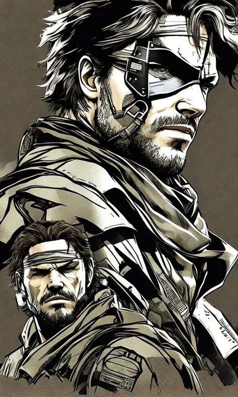 shinkawa youji, metal gear solid, solid snake, 1boy, bandana, gradient, retro artstyle, ((masterpiece)) <lora:shinkawa_youji_offset:0.7> , full body,