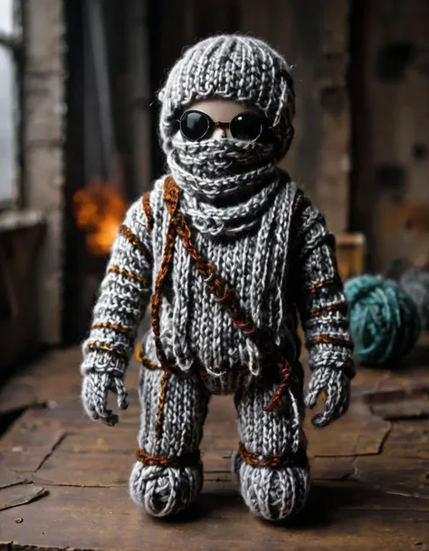 a Post-apocalyptic Survivor made of Knitted yarn