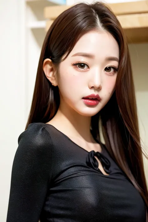 hyper realistic, Nikon RAW photo, 8k, Fujifilm XT3, lifelike texture, dramatic lighting, (best quality:1.1), (close-up portrait:1.2), photorealistic, ultra detailed, extremely detailed face, solo, 1girl, depth of field, lifelike, standing, blouse, skirt, fashionable and trendy atmosphere, walk-in closet, designer clothing and accessories, high-end makeup products, and a stylish expression on her face, ivewonyoung, <lora:iveWonyoung_iveWonyoungV1:0.2>, <lora:iveQueenWonyoung_iveWonyoungV2:0.8>