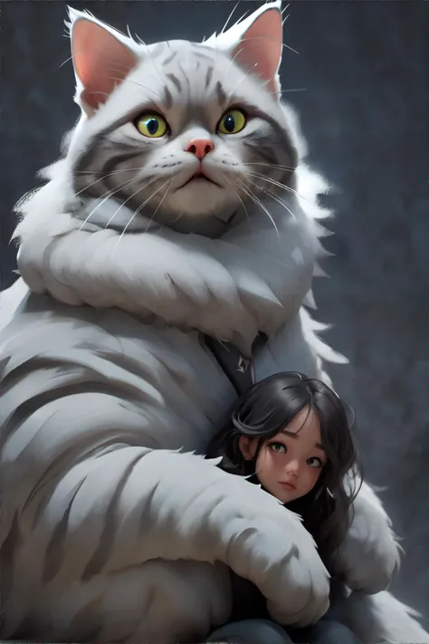 <lora:giantcats:0.7>, 1girl wearing viking armor, oversized grey cat, snowy mountain landscape, <clip:skip:2> || skin, hair, fur, masterpiece, 8k, high resolution, shallow depth of field, sharp focus