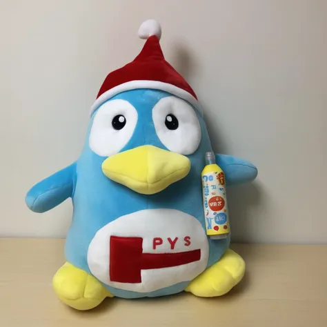 A plush penguin toy that exudes happiness and joy. The penguin should have a cheerful facial expression, perhaps with a big smile and twinkling eyes. Its body should be soft and huggable, made from high-quality plush material. On the penguin's belly, there should be red writing that is clearly legible, perhaps a word or phrase that adds to the toy's cheerful theme. The overall design should be child-friendly and inviting, making it a perfect gift for kids or penguin enthusiasts,<lora:donpen:0.65>