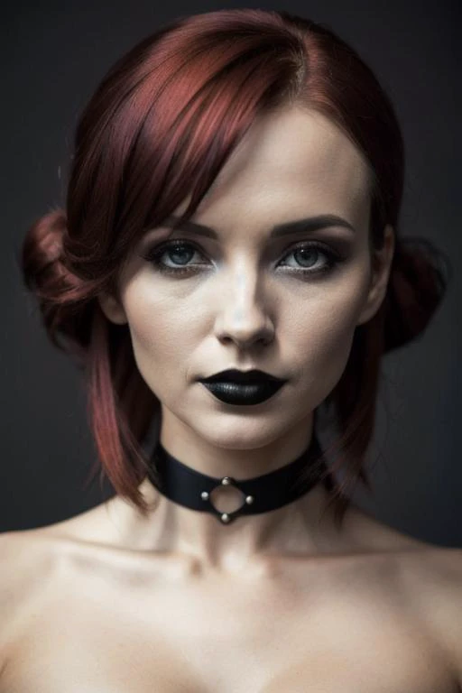 a highly detailed half height photograph of a beautiful gothic woman, dark, deep shadow, darkness, (moonlight:1), award winning photo, Half-length portrait, extremely detailed, amazing, fine detail, absurdres, extremely detailed eyes and face, piercing red eyes, detailed transparent clothes, choker, skinny with small breasts, (gothic), twintails, bangs, frills, skirt, dark red hair, by lee jeffries, nikon d850 film, stock photograph, 35mm, f1.4 lens, rich colors, hyper realistic, lifelike texture, dramatic, lighting, trending on artstation, cinestill 800 tungsten, Style-Neeko, (transparent clothes:1.1),anatomical,