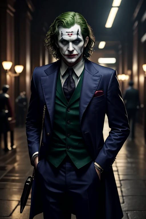 masterpiece, best quality, realistic, half body shot of Joker, DC universe cinematic, detailed face, 8k, uhd, sharp focus