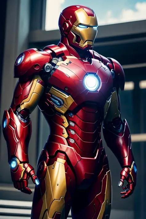 (8k, RAW photo, best quality, masterpiece:1.2), ultra detailed, official art, photo-realistic:1.37, upper body shot, marvel Iron Man, film grain, action pose
