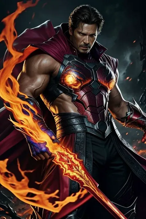 masterpiece, best quality, realistic, half body shot of Dormammu, marvel cinematic, detailed face, 8k, uhd, sharp focus