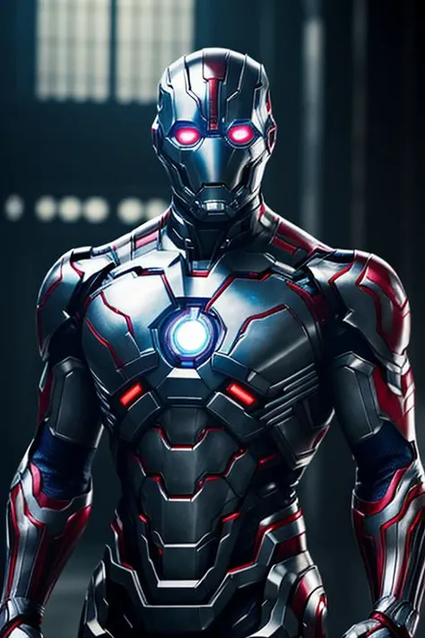 masterpiece, best quality, realistic, half body shot of Ultron, marvel cinematic, detailed face, 8k, uhd, sharp focus