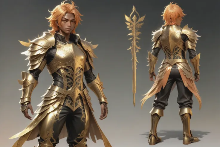 anime style, golden sunrise, full body, character concept art, (full body:1.2), 1boy, man, solo, [:creative costume design,:0.2] warlord, (magic brass chestplate,gauntlets:1), (asian:1.3), matte salmon hair, (athletic:1.3) build, Minstrel's Meadow<lora:EnvyStarlightGuldenSunrise01:1>