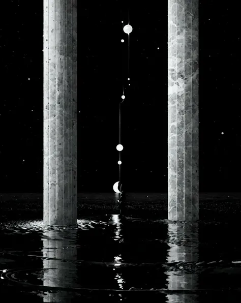 (masterpiece, best quality, high quality, highres, ultra-detailed), <lora:AbstractDarkFantasy:1>, 1girl, black hair, black gloves, , dark, moon, abstract background, pillars