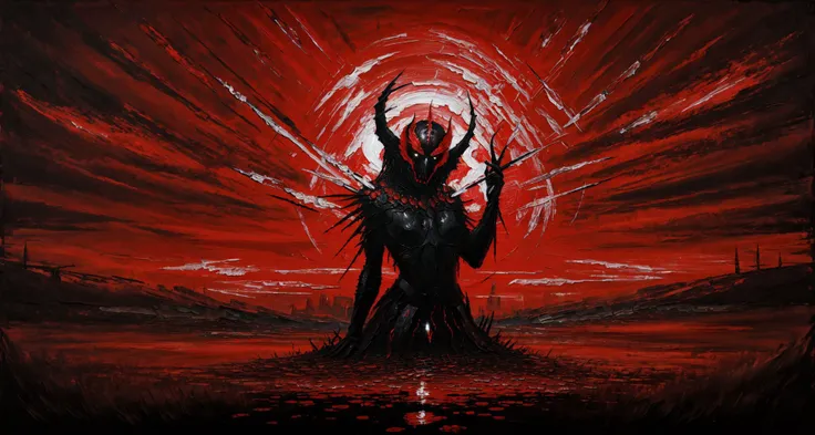 (masterpiece, best quality, high quality, highres, ultra-detailed), <lora:AbstractDarkFantasy:0.8> , dark, sun, monster, oil painted