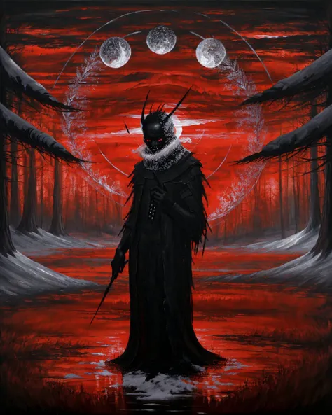(masterpiece, best quality, high quality, highres), <lora:AbstractDarkFantasy:1>, dark, sun, winter, monster, oil painting