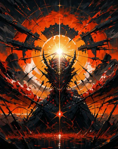 (masterpiece, best quality, high quality, highres, ultra-detailed), <lora:AbstractDarkFantasy:1>,<lora:AMechaSSS:1> white ,monster, sun, blood, blue sky, oil painting,