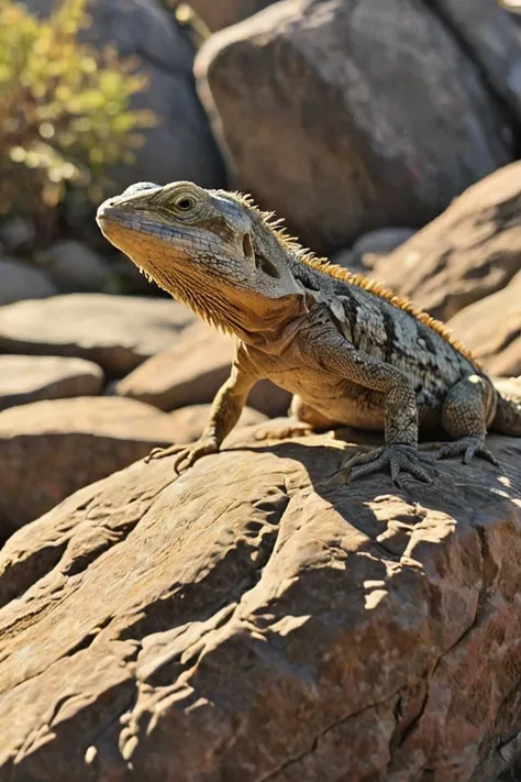 absurd iphone photo of a lizard sitting on a rock in the sun