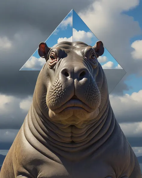 (designed by Eileen Gray:0.8) and Auguste Mambour, Digital painting, portrait, hippopotamus, cloudy, motivated light, Static, Triangle, in Tasmania, equirectangular 360, Illustration, Vaporwave, hair light, telephoto lens, Agfacolor, full of DayGlo