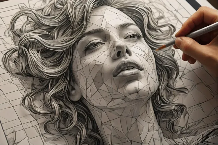 An easel, paints, an artist standing full-length, a cyborg woman painting a self-portrait with a brush in oil paints,, blonde hair, (Best quality, 4K, 8k, A high resolution, masterpiece:1.2), absurdity, masterpiece, ultra detailed, Side view:1.2, (realistic, photorealistic, photorealistic:1.37), complex parts, HDR, (complex parts:1.12), (hyper detailed, hyper realistic, Soft lighting, spicy:1.2), beautiful figure, Magnificent Anatomy, (complex part, Hyper detailed:1.15), Smooth skin,
